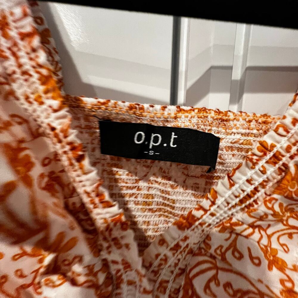 O.P.T Smocked Waist Ruffle Scilla Midi Dress Orange Floral Size Small NWOT - Picture 12 of 13